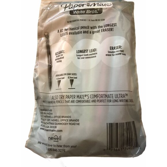 Paper Mate Write Bros Mechanical Pencils 0.7mm HB 2 Lead 10-Pack Assorted Colors - Picture 2 of 3